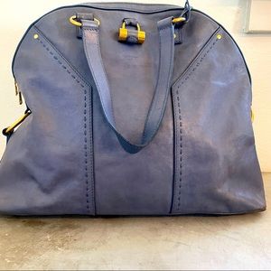 Large classic YSL muse bag.  Denim blue with gold accents.